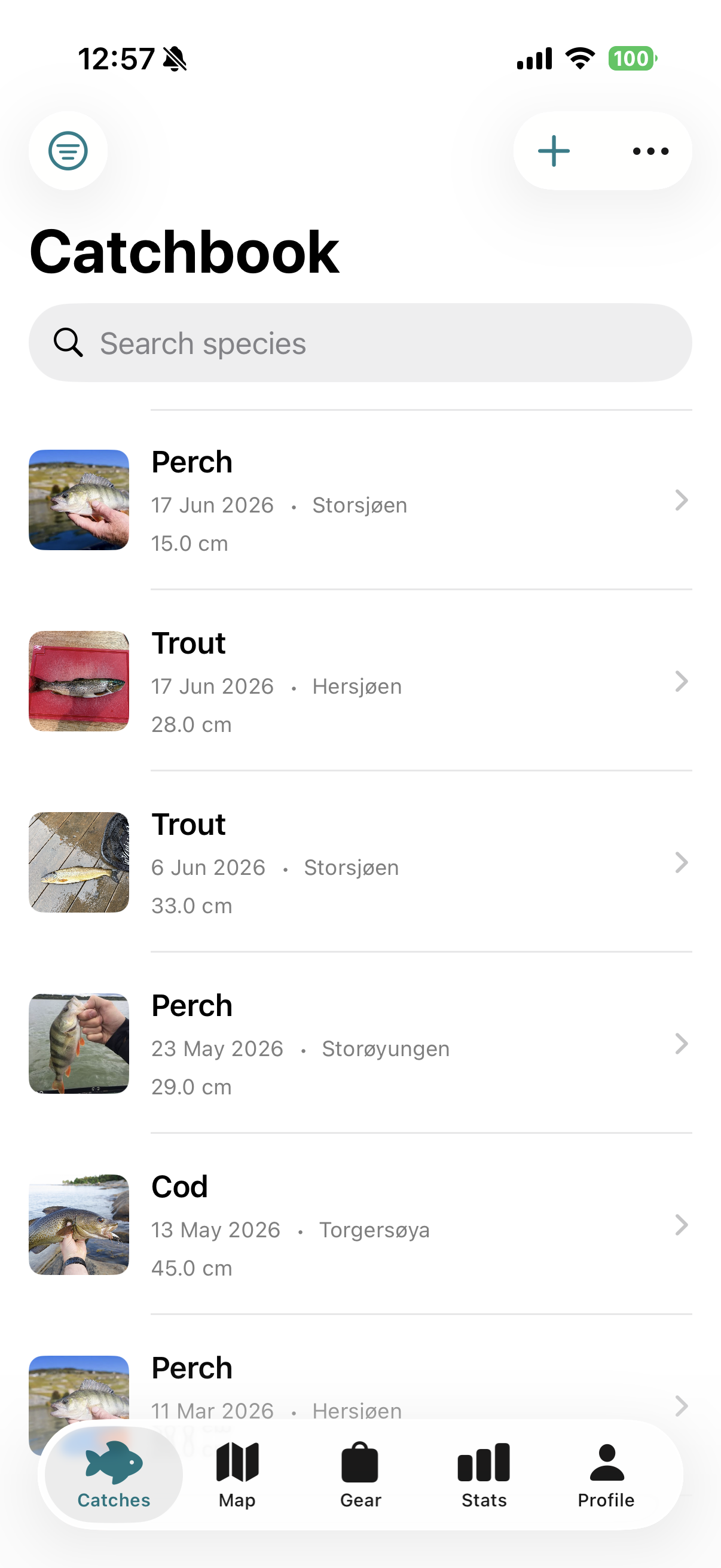 Catchbook catches list
