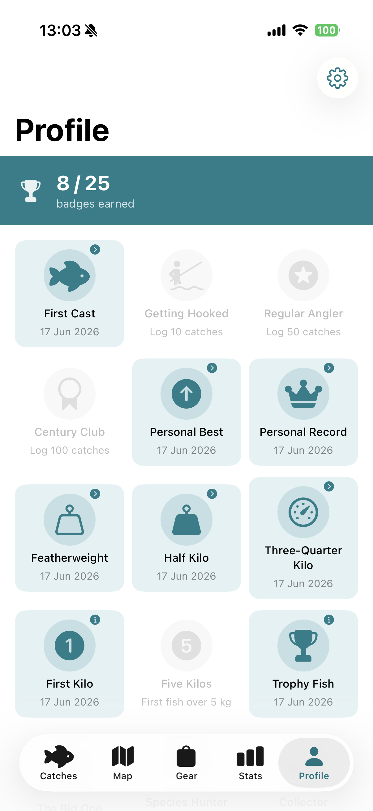 Catchbook badges and profile